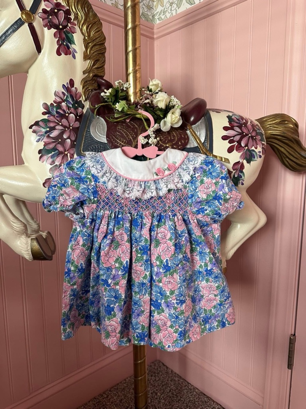 Vintage Floral Kids dress with Lace Collar
